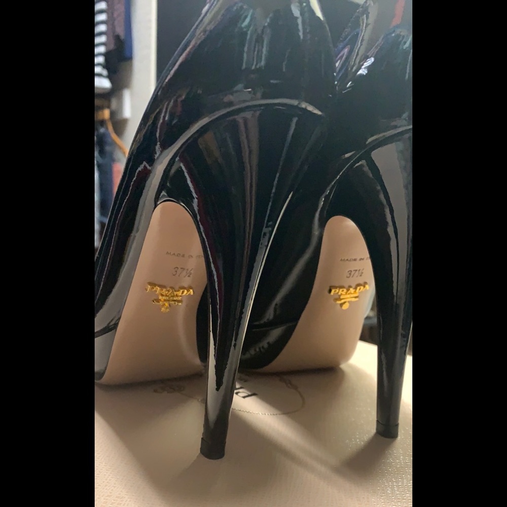 Prada Black Patent peep toe pumps size 37.5 - Picture 5 of 8